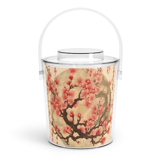 Whimsical Blossom Dreams: Ice Bucket with Tongs with Delightful Flower Drawings and Cherry Blossoms