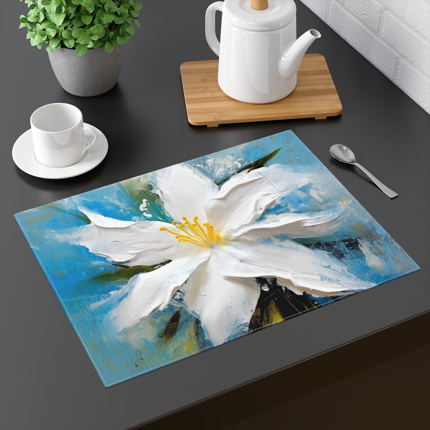 Ethereal Elegance: Placemat featuring an Abstract Oil Painting of Jasmine