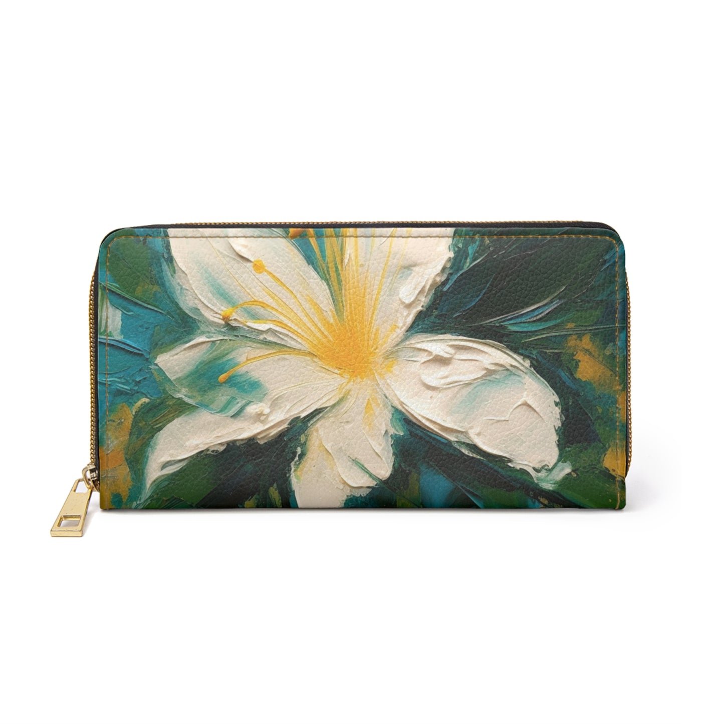 Floral Symphony: Zipper Wallet featuring an Abstract Oil Painting of Jasmine