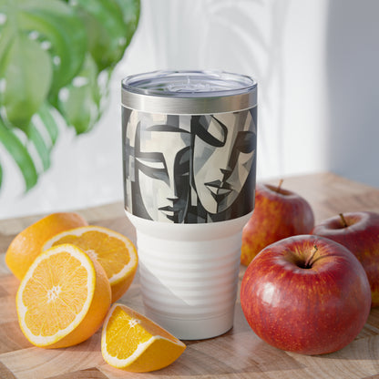 Abstract Masterpiece: Ringneck Tumbler Showcasing Cubist Artistry in Portable Form