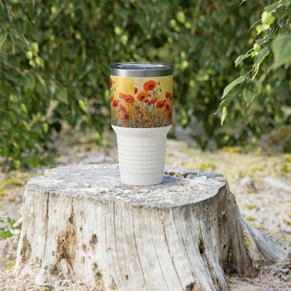 Sip in Style: Ringneck Tumbler Adorned with Gustav Klimt's Inspired Poppies