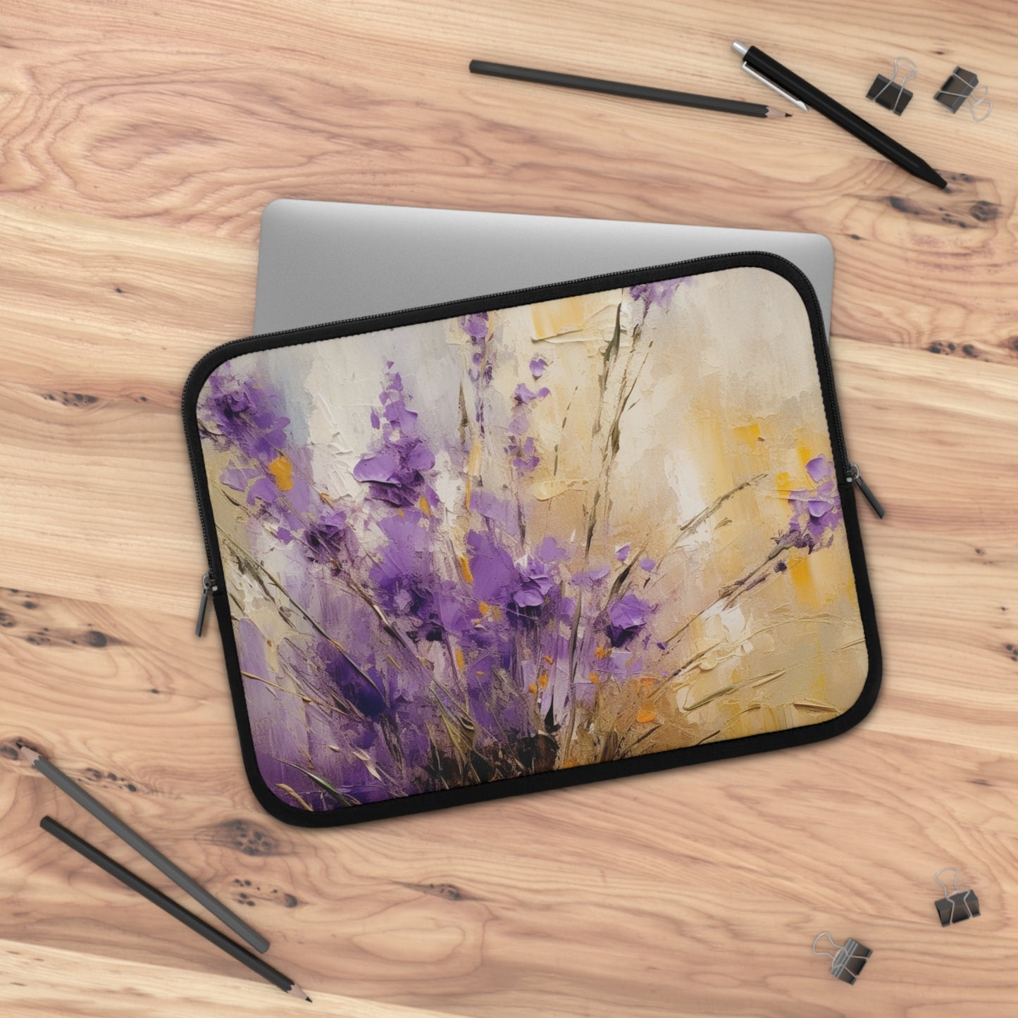 Expressive Lavender Drawing on Laptop Sleeve: A Symphony of Colors and Petals