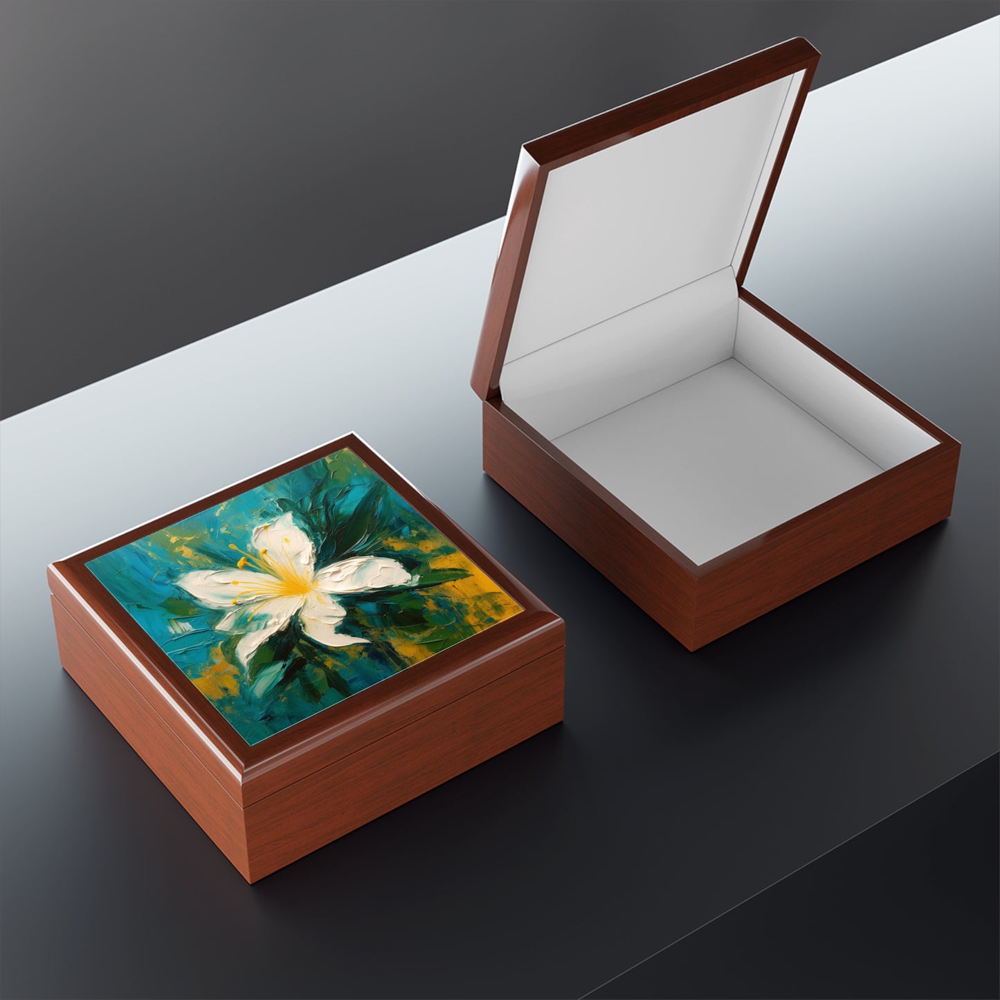 Floral Symphony: Jewelry Box featuring an Abstract Oil Painting of Jasmine