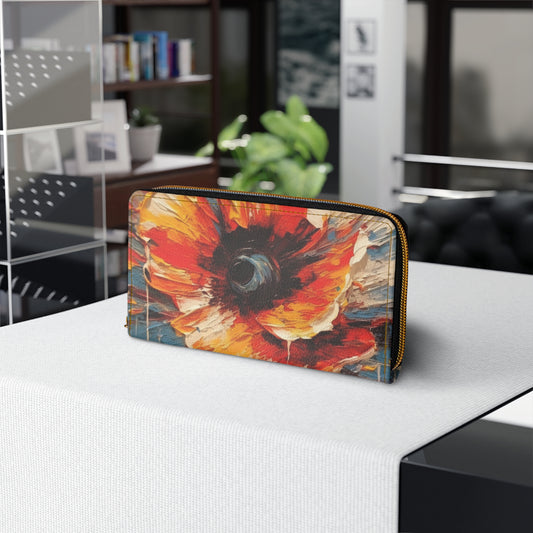 Poppy Symphony: Zipper Wallet with Abstract Floral Artwork