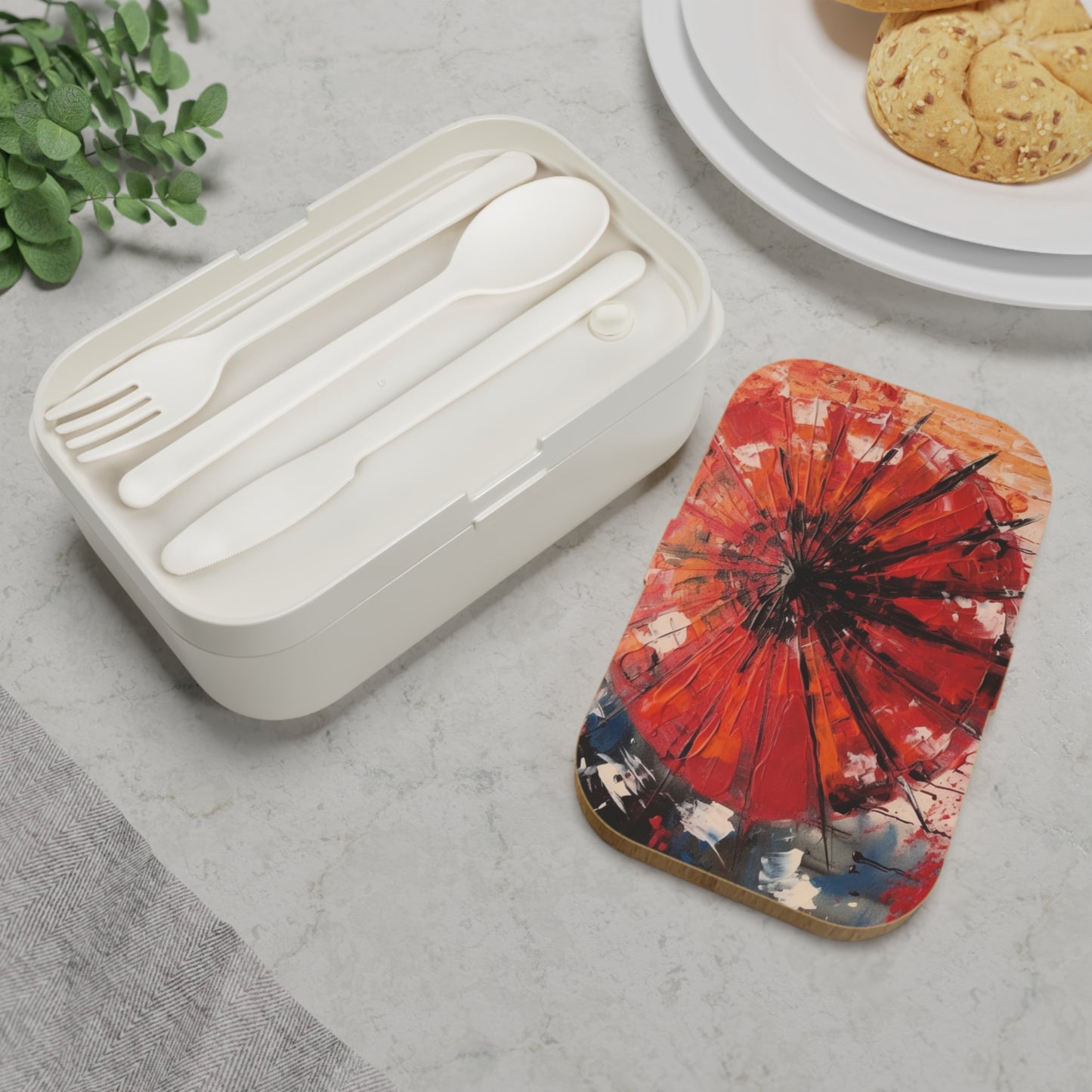 Abstract Japanese Umbrella Art Bento Box: Where Art and Practicality Meet