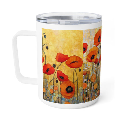 Modern Art in Your Hands: Gustav Klimt Poppies Insulated Coffee Mug