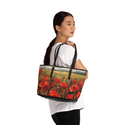 Abstract Poppy Fields: PU Leather Shoulder Bag for Artistic Inspiration