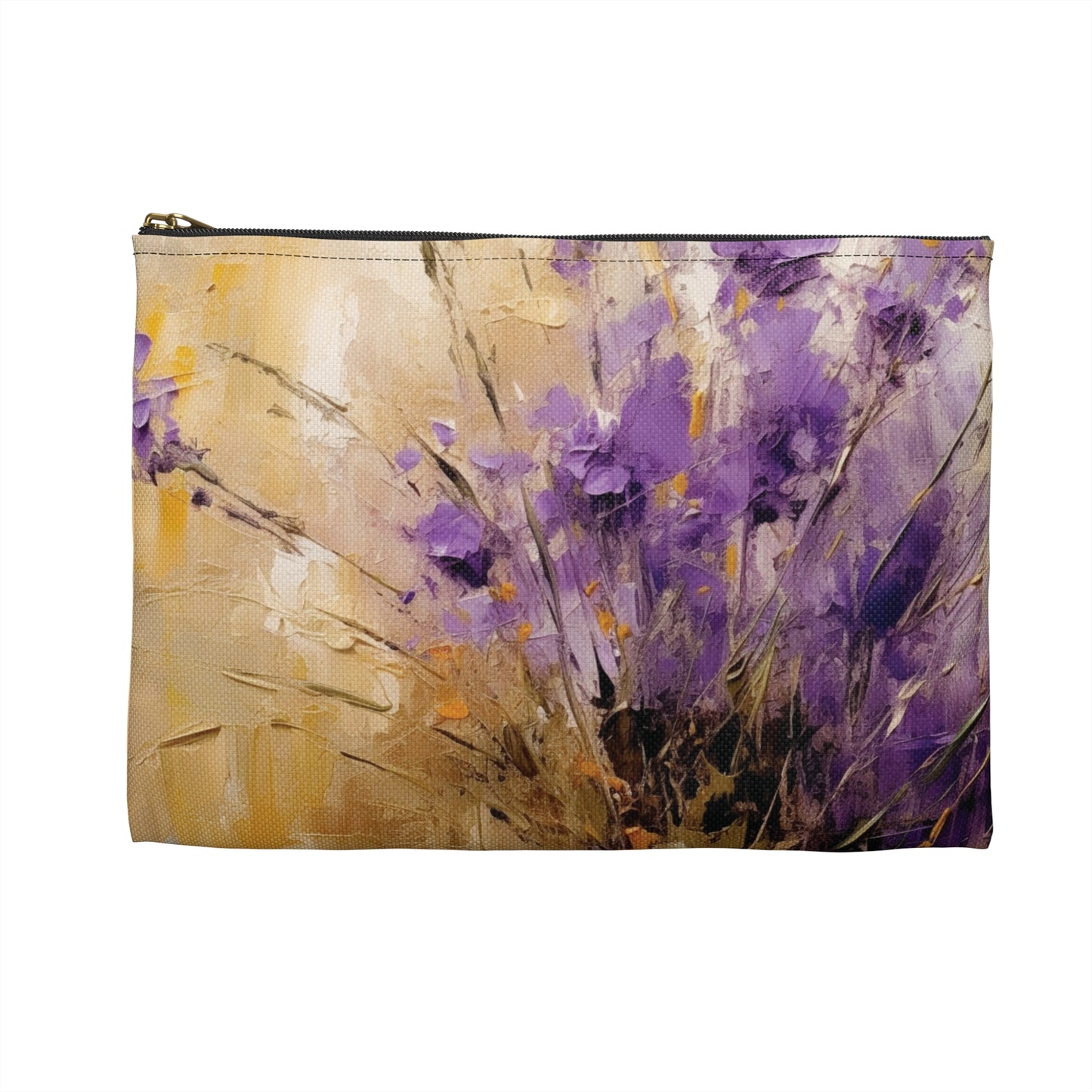 Expressive Lavender Drawing on Accessory Pouch: A Symphony of Colors and Petals