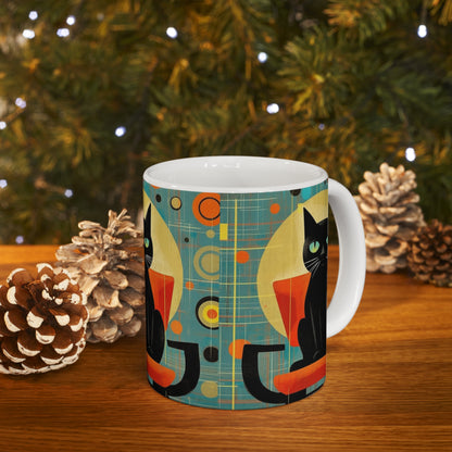 Midcentury Elegance: Retro Cat Mug for Modern Design Enthusiasts