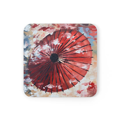 Abstract Japanese Umbrella Painting Corkwood Coaster Set: Unleashing Artistic Beauty