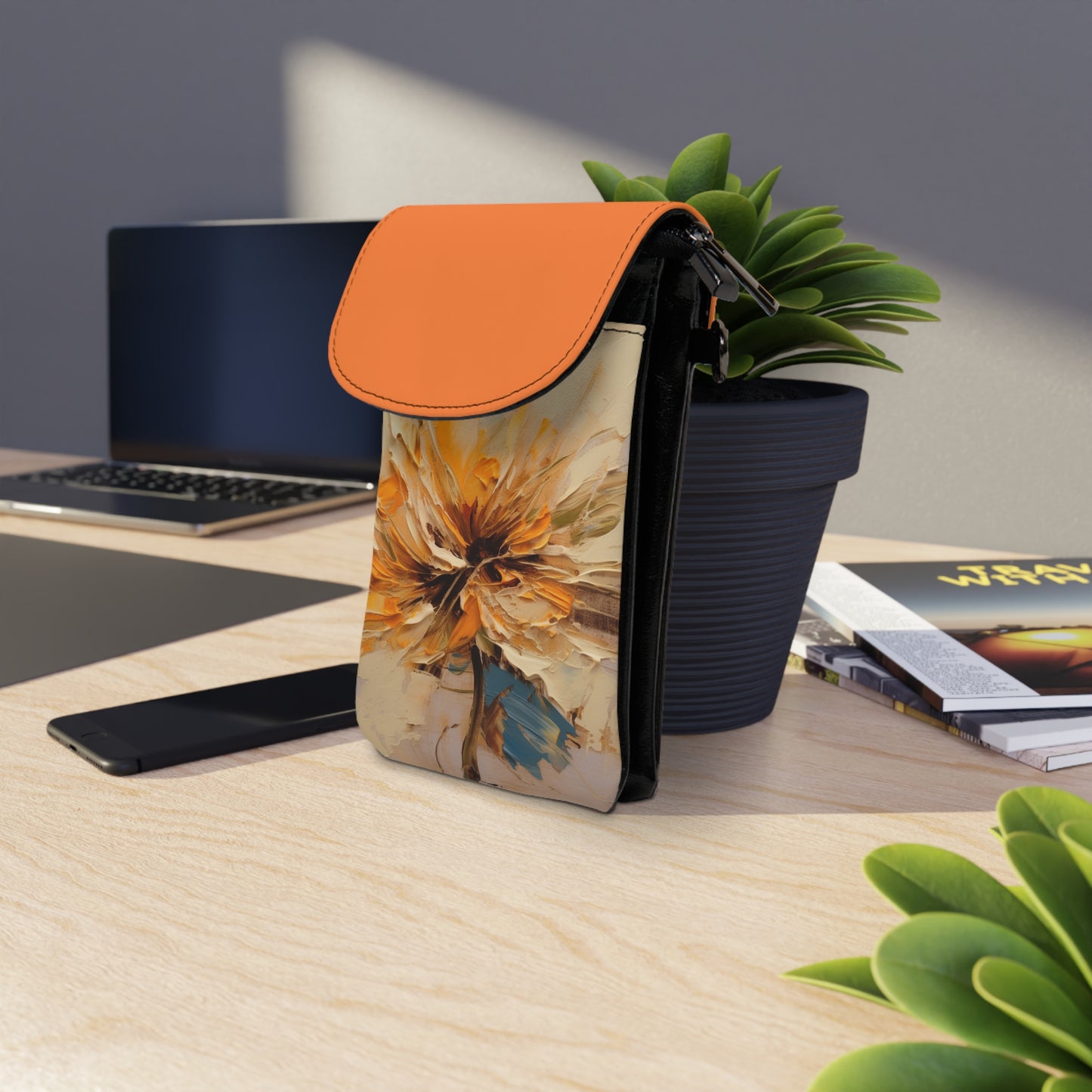 A Brush of Nature's Elegance: Small Cell Phone Wallet for Artistic Flower Lovers