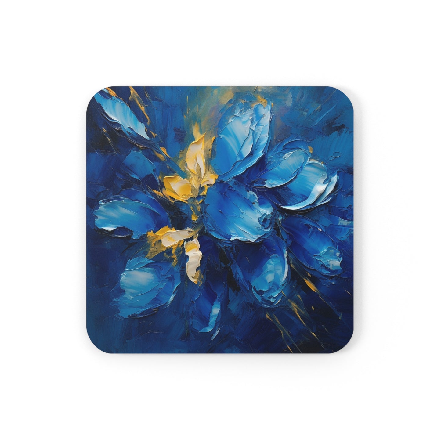 Abstract Wallpaper Corkwood Coaster Set: Immersive Floral Beauty with Blue Orchid Motif