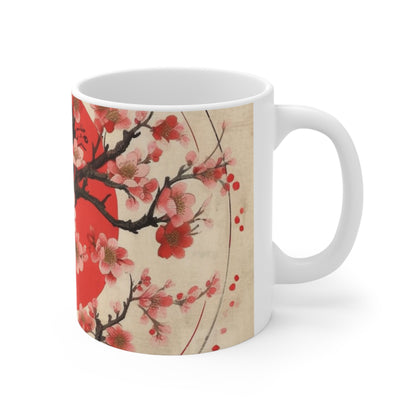 Tranquil Moments: Ceramic Mug featuring Cherry Blossom Drawings