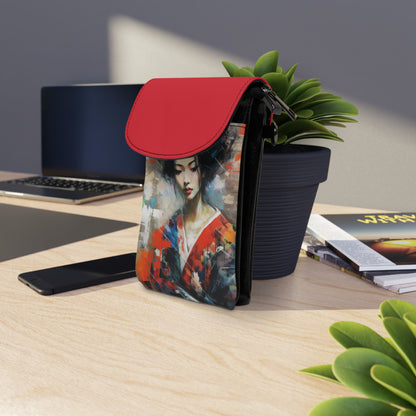 Small Cell Phone Wallet with Geisha Art: Japanese Artistic Flair