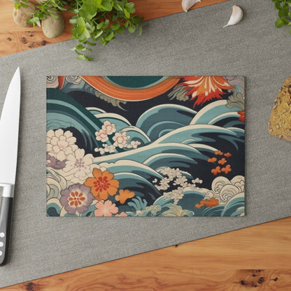 Elegant Kimono Glass Cutting Board: Embrace Japanese Artistry