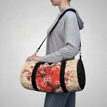 Nature's Brushstrokes: Duffel Bag Featuring Captivating Cherry Blossom Drawings