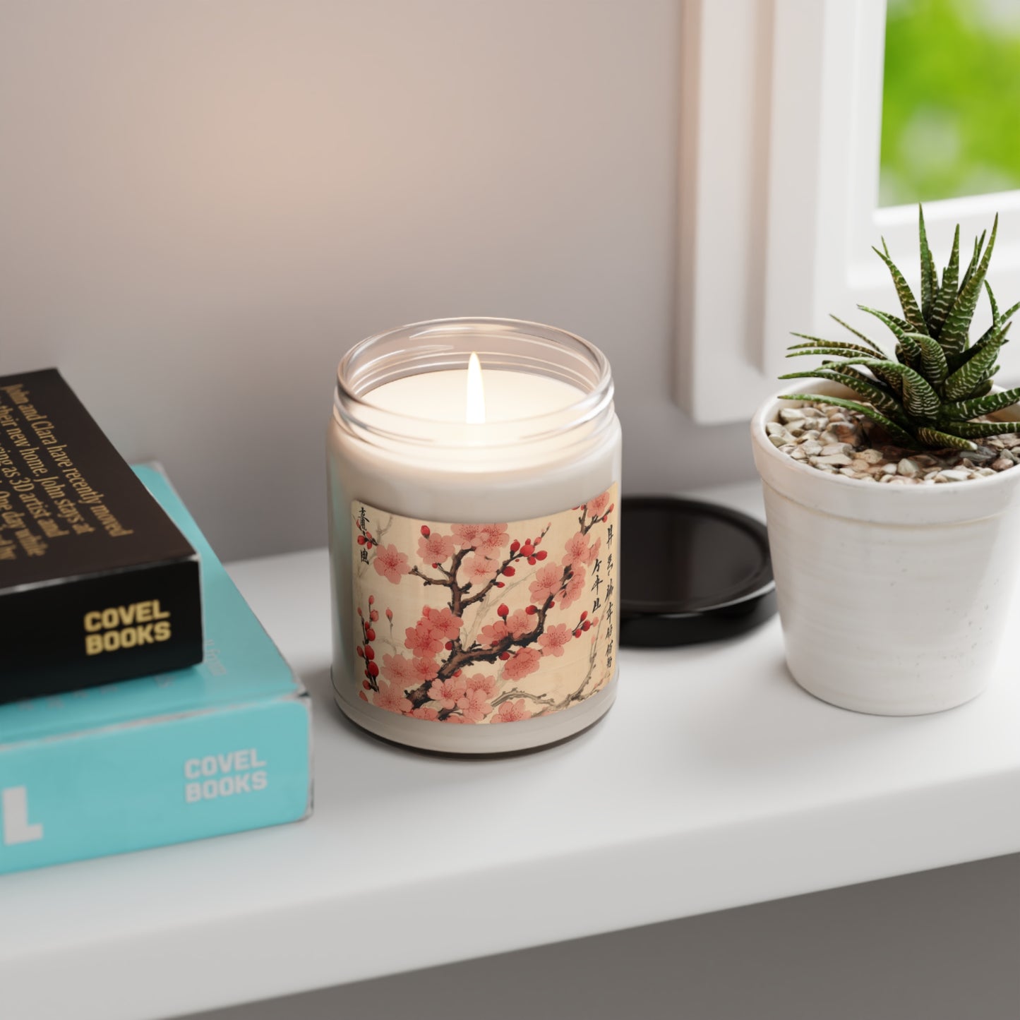Floral Fusion: Scented Soy Candle Merging Cherry Blossom Beauty and Artistic Flower Drawings