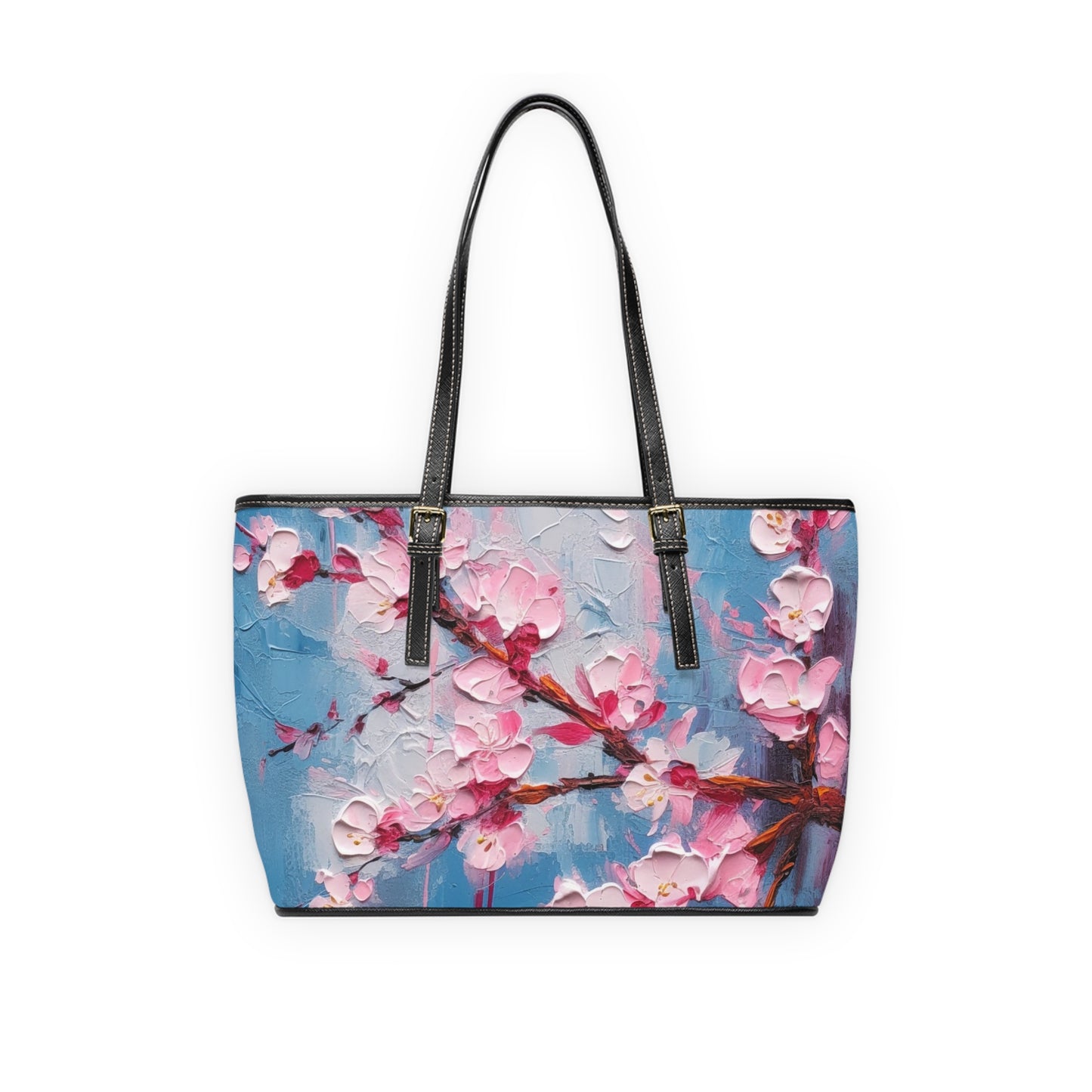 PU Leather Shoulder Bag with Abstract Cherry Blossom Drawing: Embrace the Serenity