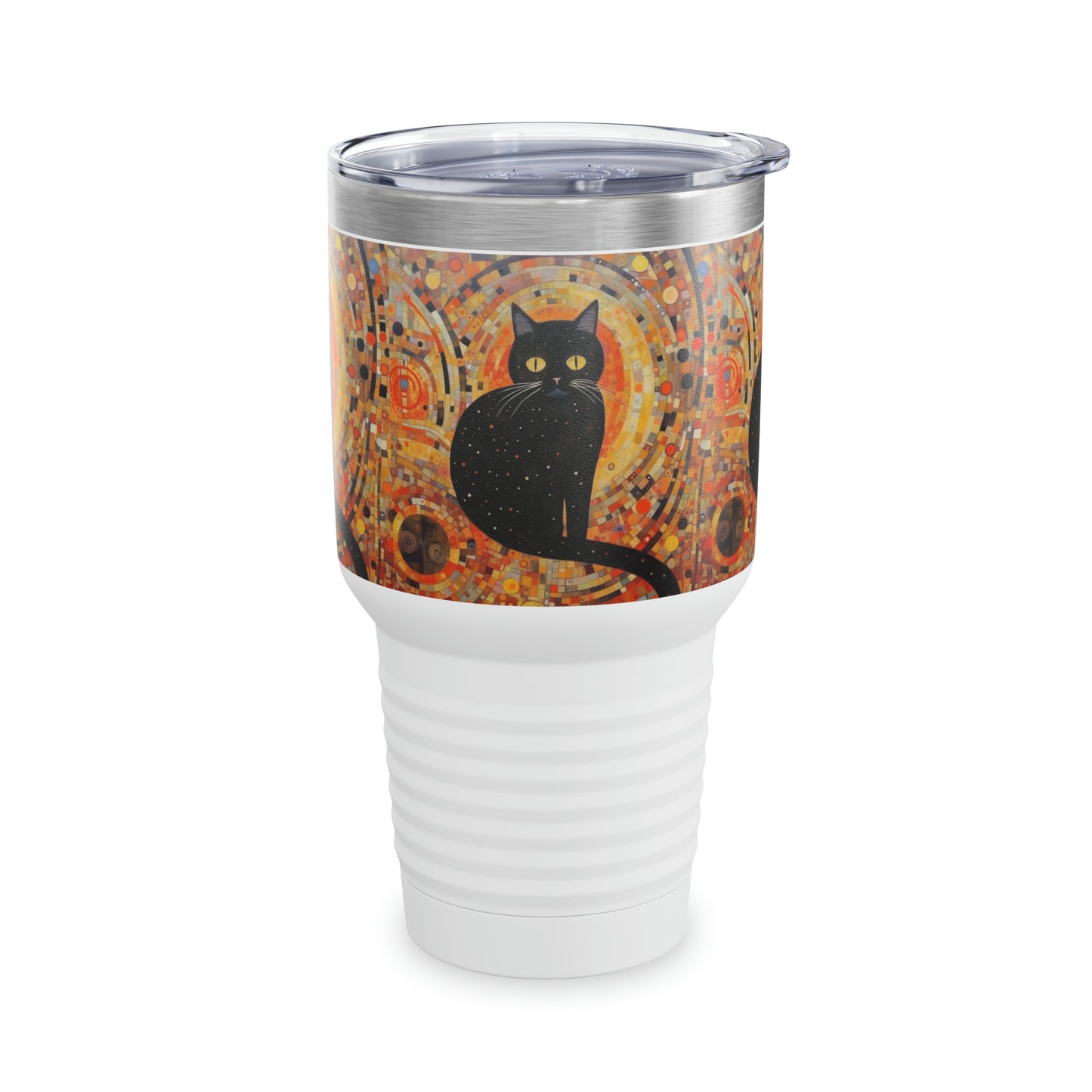 Whiskered Masterpieces: Ringneck Tumbler Celebrating the Beauty of Gustav Klimt's Inspired Feline Artistry