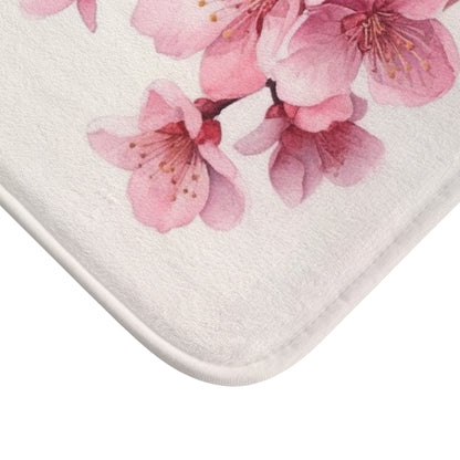 Artistic Flourish: Floral Watercolor Cherry Blossom Bathmat