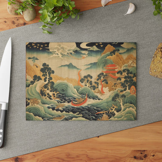 Harmony of the Elements: Japanese Tapestry-Inspired Glass Cutting Board