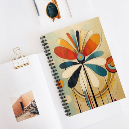 Flower Sketches: Abstract Art Spiral Notebook with Midcentury Modern Design and Flower Drawings