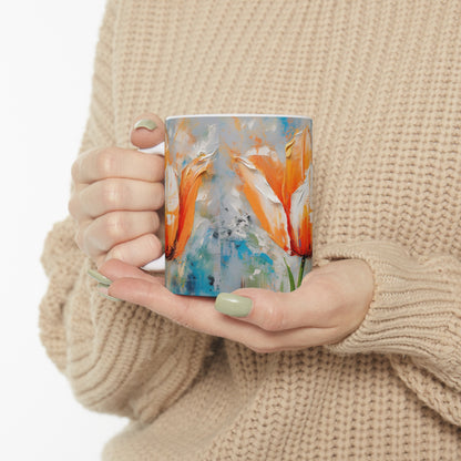 Ceramic Mug with Vibrant Orange Tulip: Embrace the Beauty of Nature