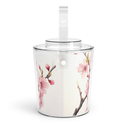 Watercolor Cherry Blossom Ice Bucket with Tongs