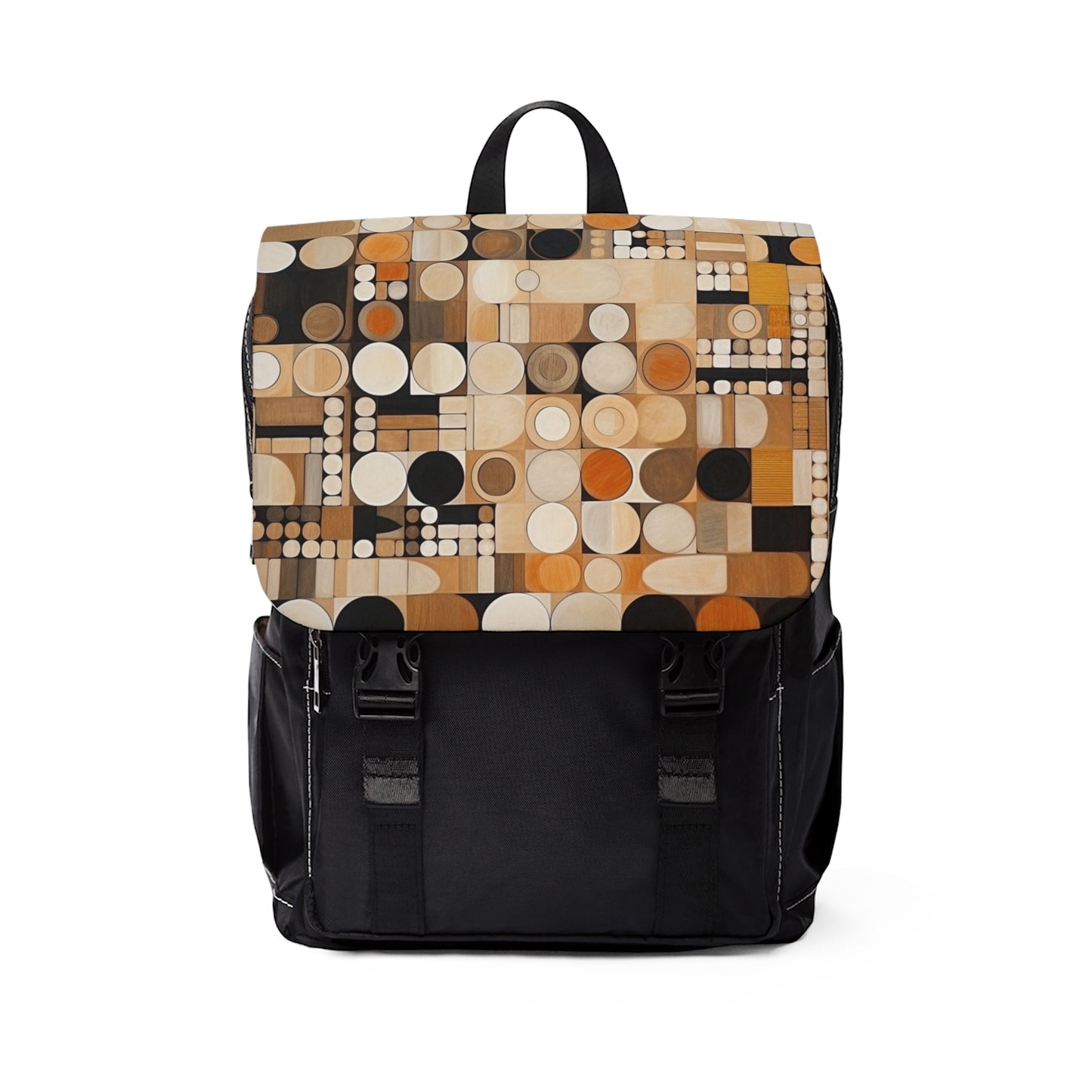 Geometric Simplicity: Unisex Casual Shoulder Backpack with Earthy Tones