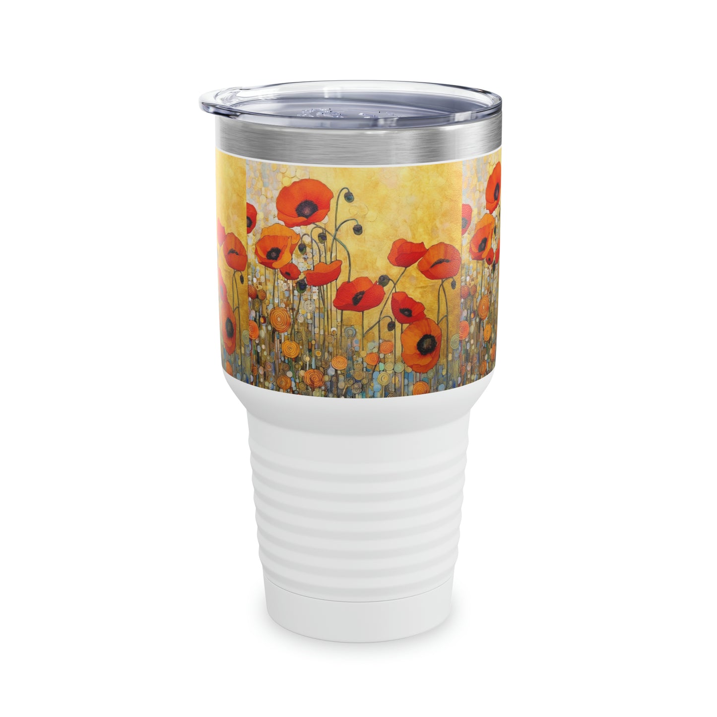 Sip in Style: Ringneck Tumbler Adorned with Gustav Klimt's Inspired Poppies