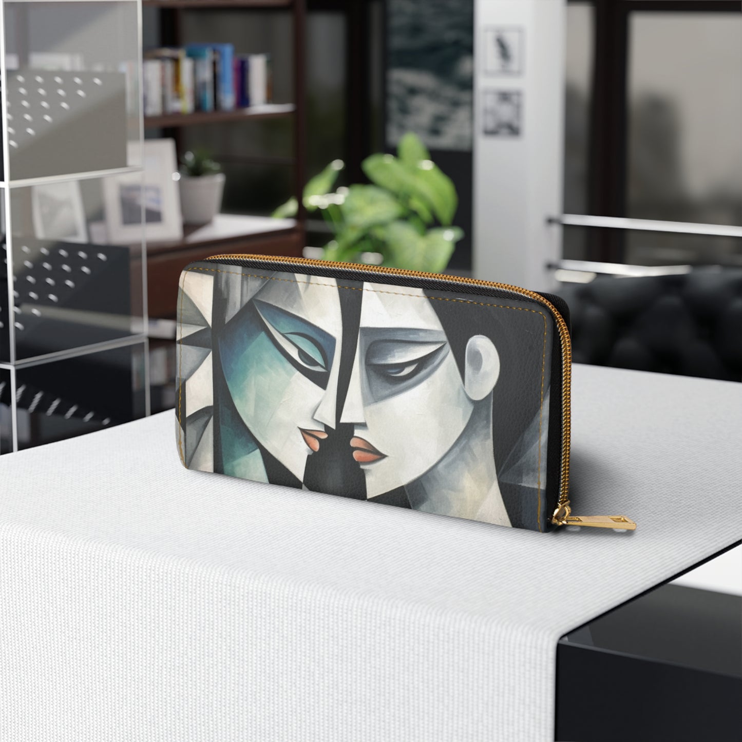 Zipper Wallet with Cubist Art: Finesse and Abstract Flair