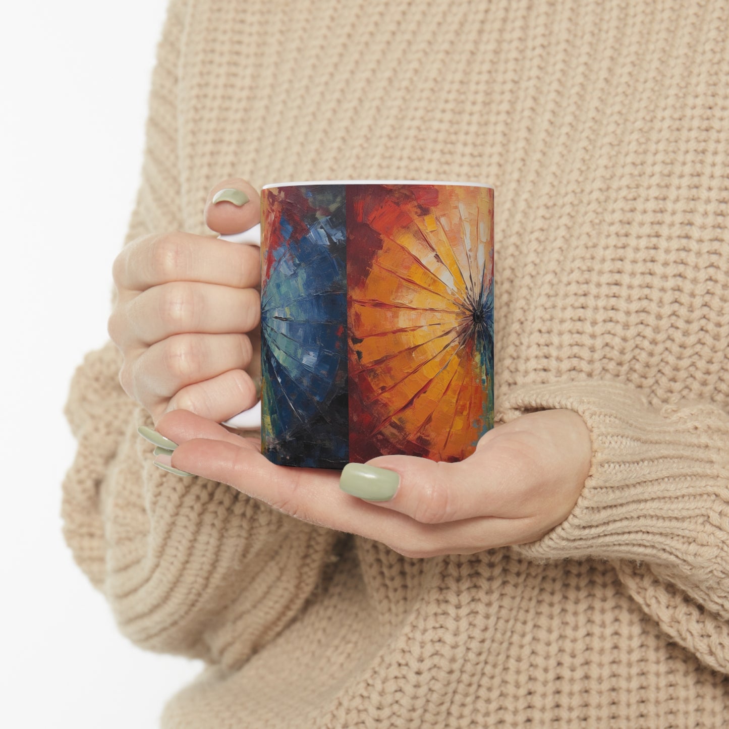 Ceramic Mug: Abstract Japanese Umbrella Symphony