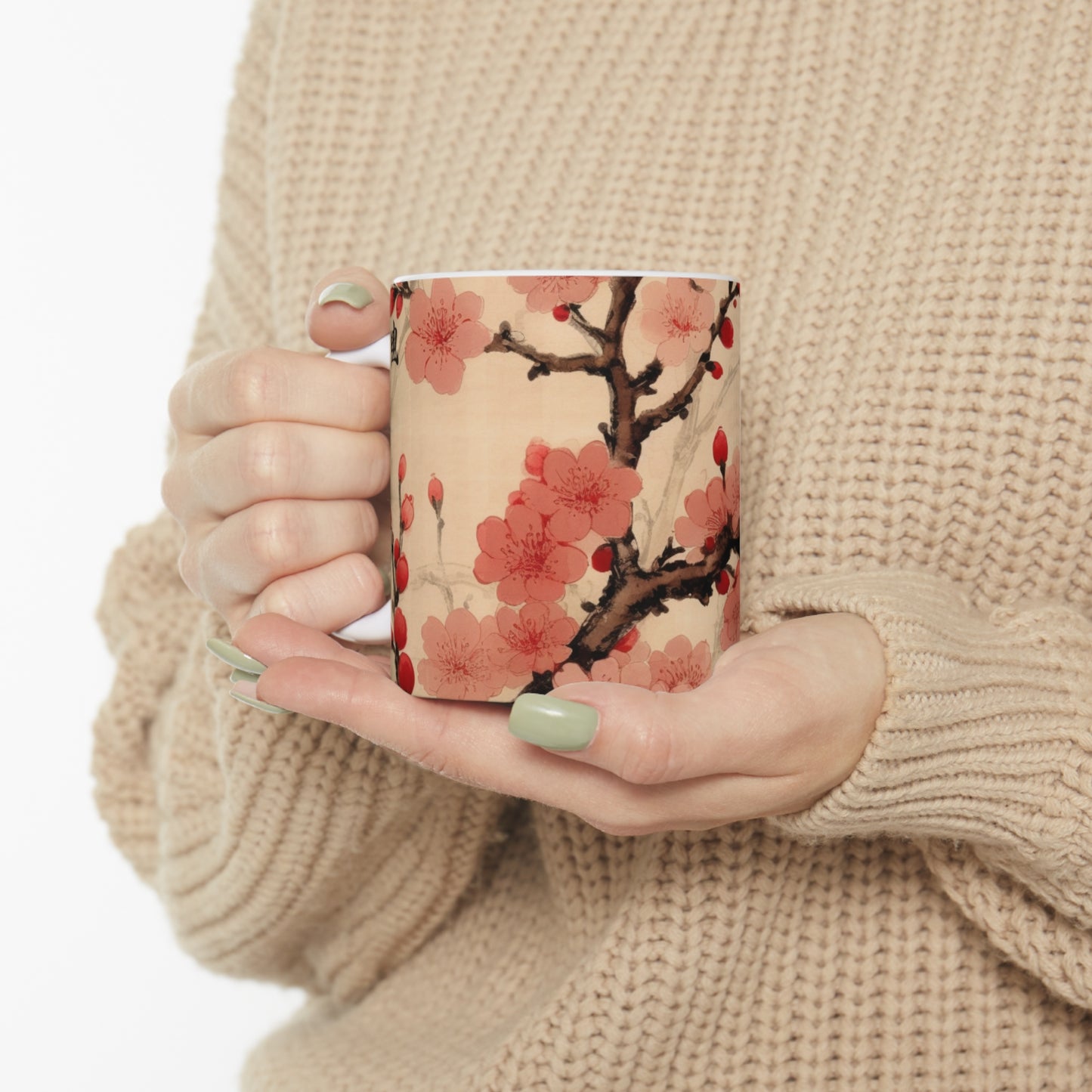 Nature's Artistry: Ceramic Mug Showcasing Delicate Flower Drawings