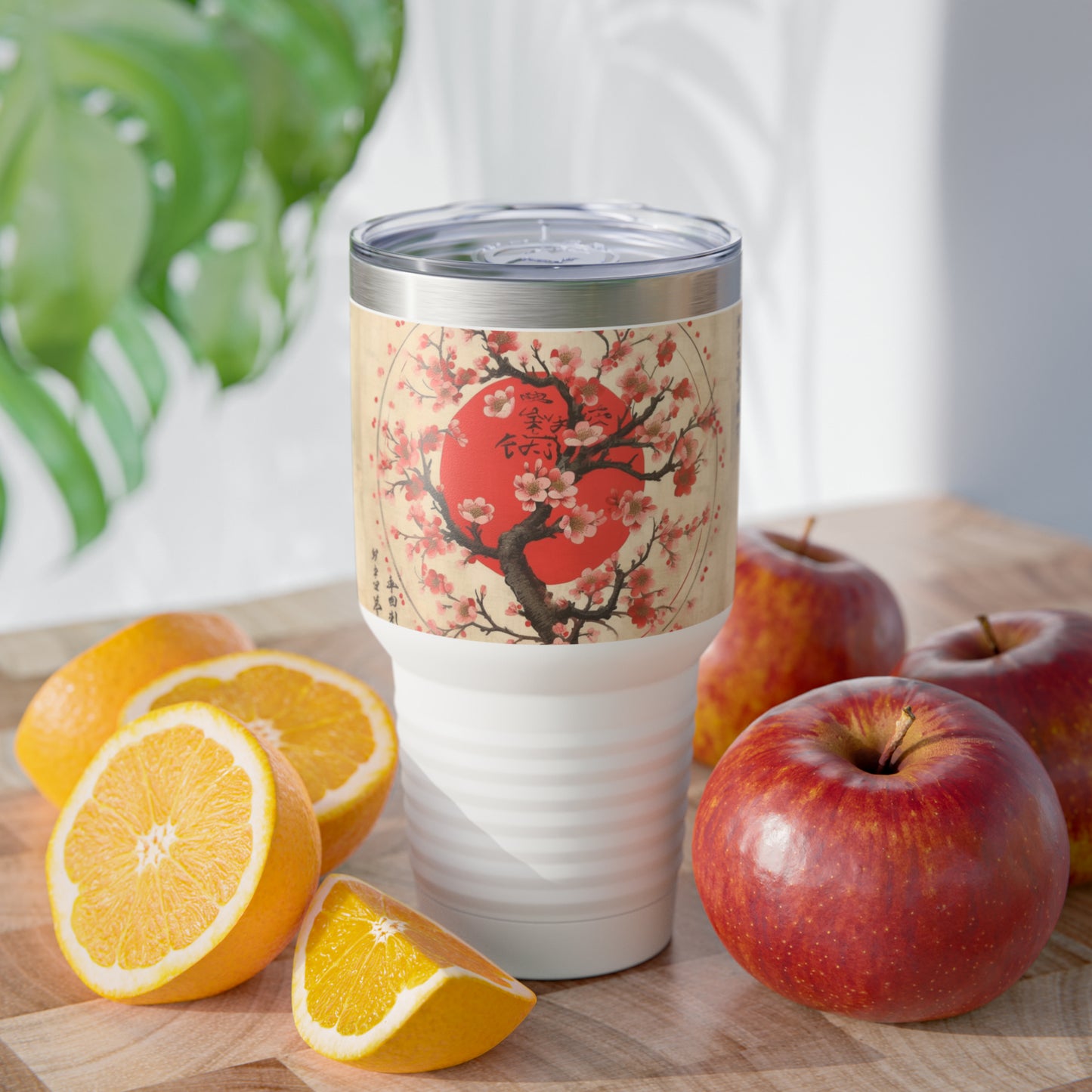 Blossom Brushstrokes: Ringneck Tumbler Featuring Captivating Cherry Blossom Artistry