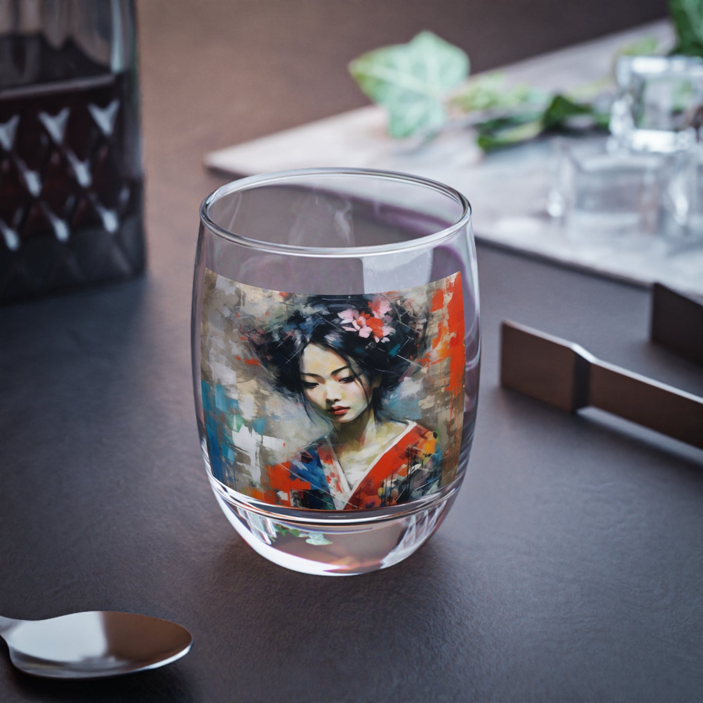 Whiskey Glass with Geisha Art: Sip in Style with Japanese Artistic Flair