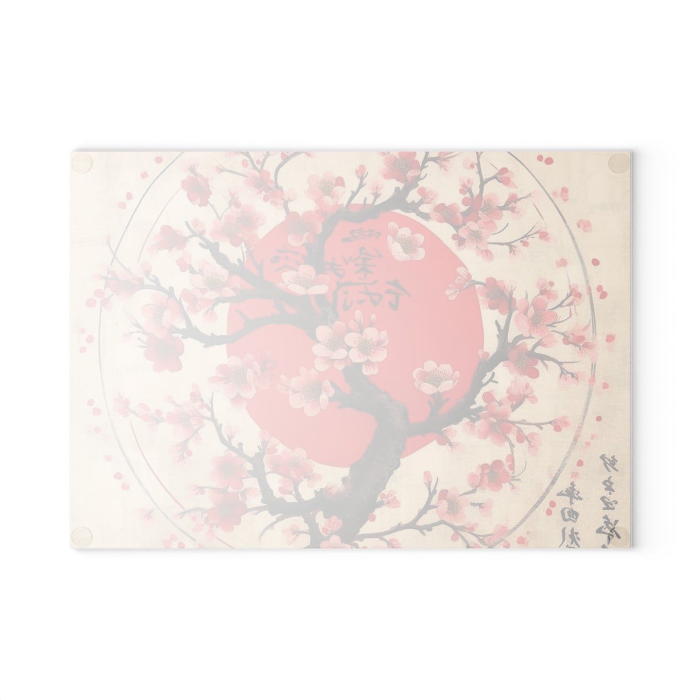 Nature's Brushstrokes: Glass Cutting Board Featuring Captivating Cherry Blossom Drawings