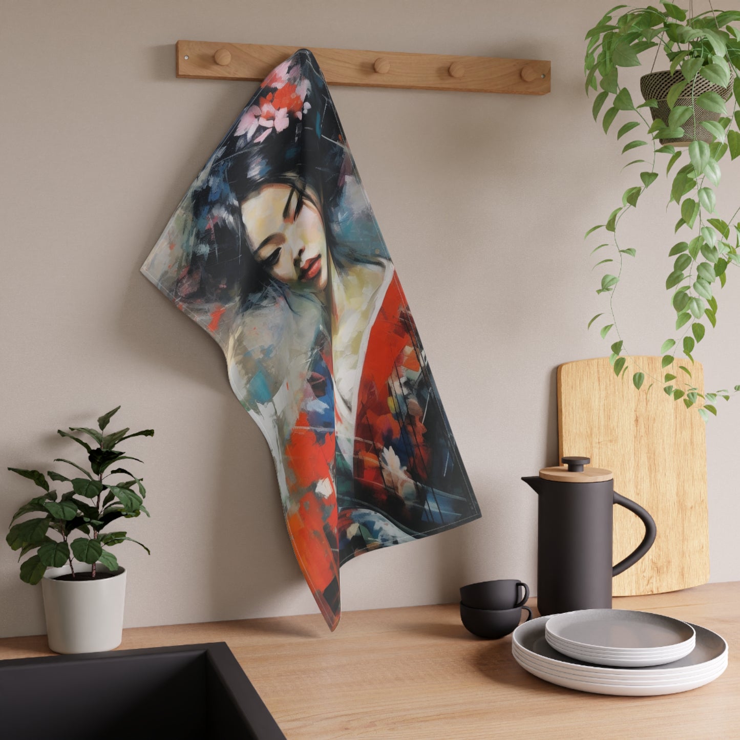 Kitchen Towel with Geisha Art: Japanese Artistic Flair