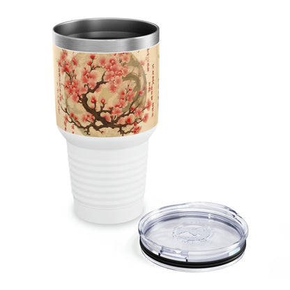 Whimsical Petal Whispers: Ringneck Tumbler with Enchanting Flower Drawings and Cherry Blossoms