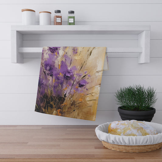 Expressive Lavender Drawing on Kitchen Towel: A Symphony of Colors and Petals