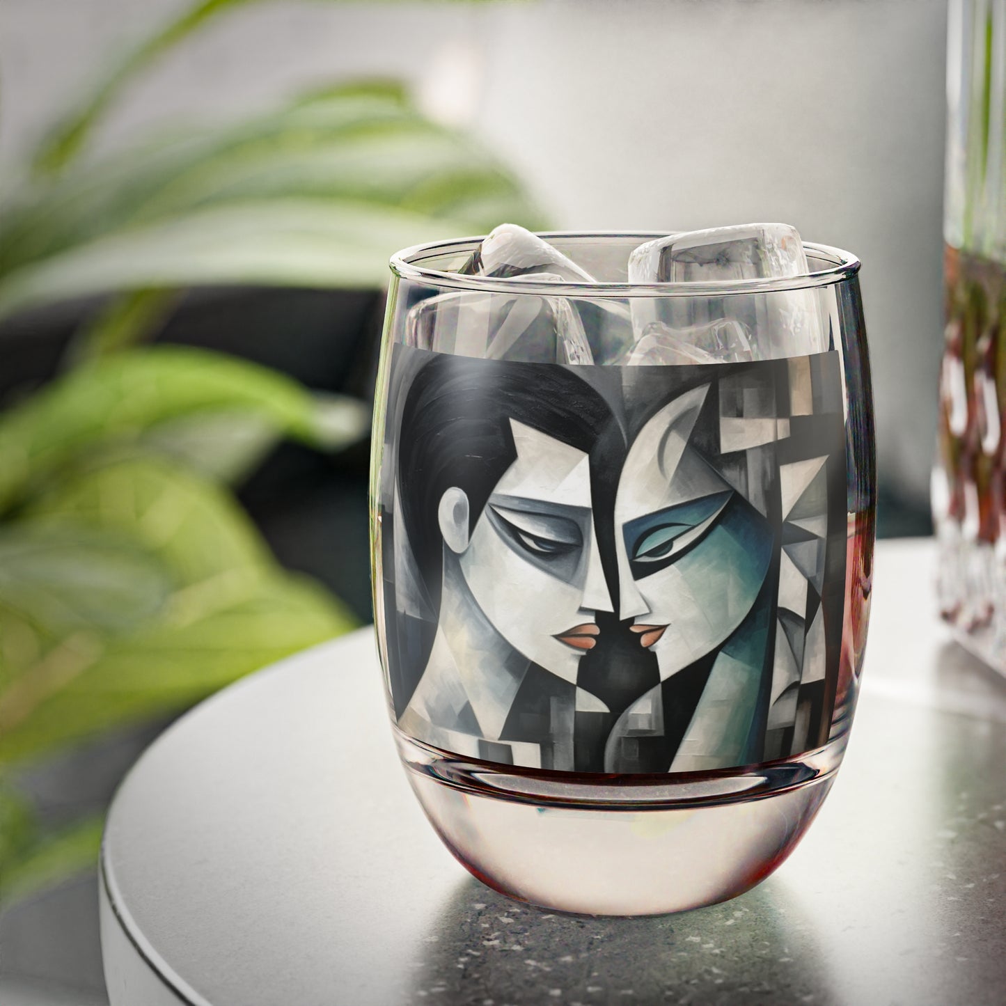 Whiskey Glass with Cubist Art: Sip with Artistic Finesse and Abstract Flair