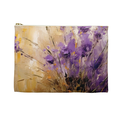 Expressive Lavender Drawing on Accessory Pouch: A Symphony of Colors and Petals