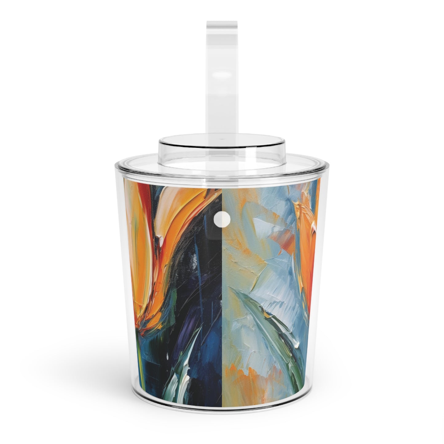 Orange Tulip Magic on Ice Bucket with Tongs: A Blossoming Artistic Delight