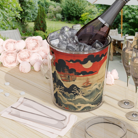 Artistic Fusion - Where Japanese Tapestry Meets the Perfect Ice Bucket with Tongs