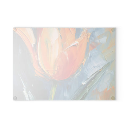 Orange Tulip Magic on Glass Cutting Board : A Blossoming Artistic Delight