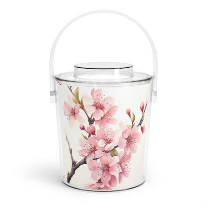 Watercolor Cherry Blossom Ice Bucket with Tongs