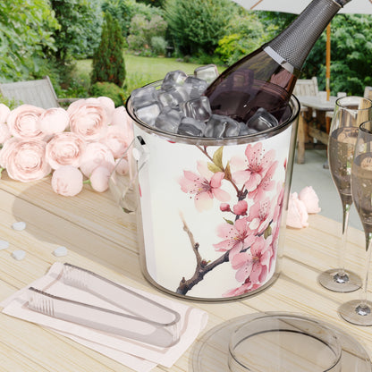 Watercolor Cherry Blossom Ice Bucket with Tongs