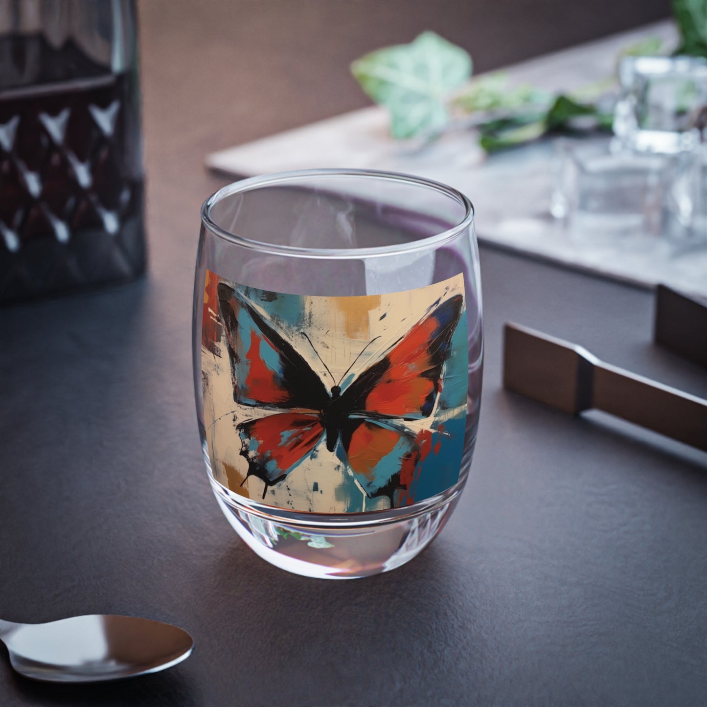 Whiskey Glass with Bauhaus-Inspired Butterfly: Embrace the Subtle Elegance of Nature