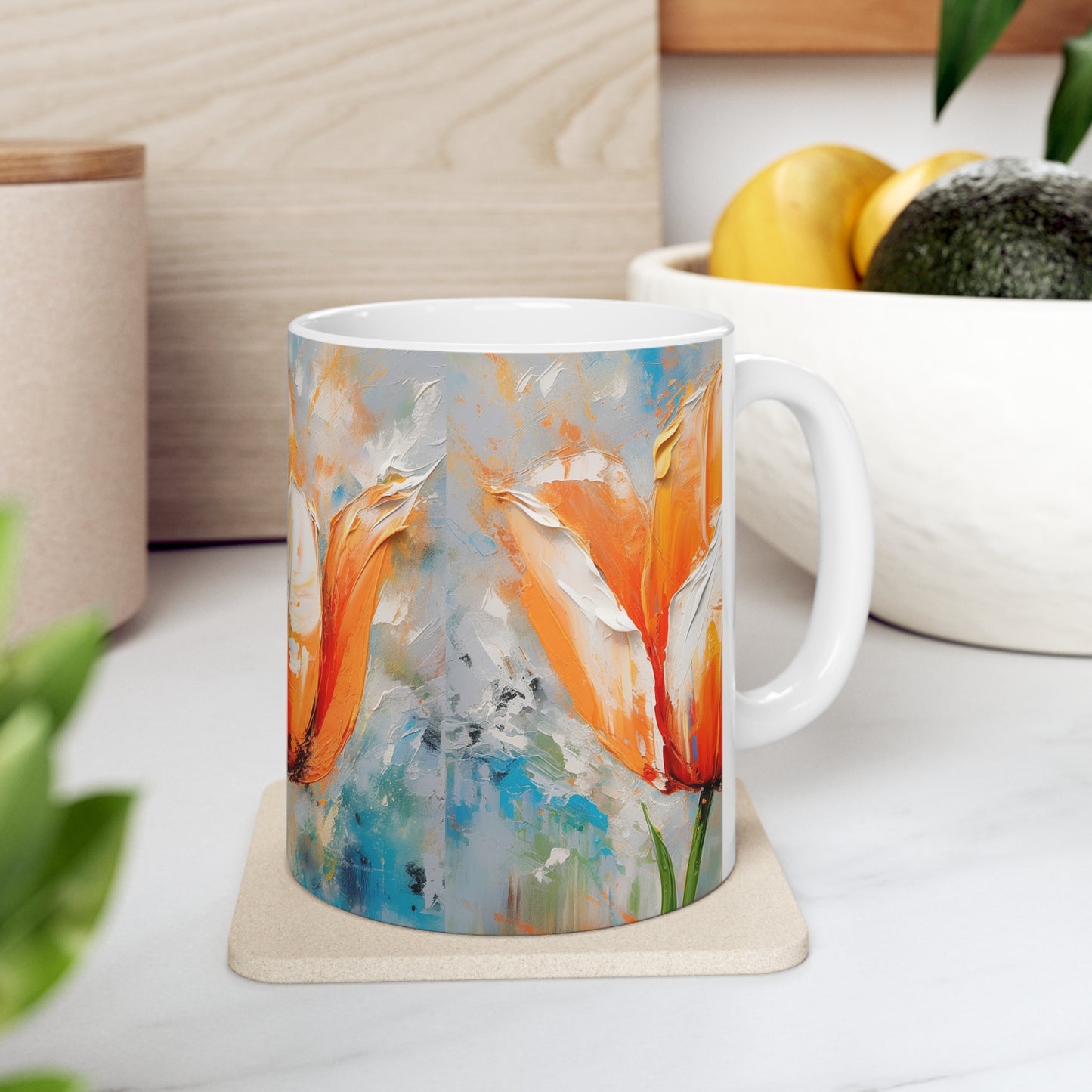 Ceramic Mug with Vibrant Orange Tulip: Embrace the Beauty of Nature