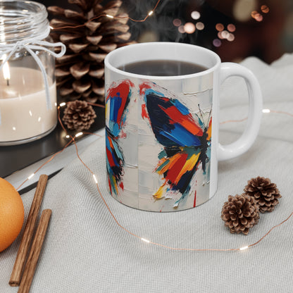 Abstract Butterfly Art on Ceramic Mug: A Contemporary Twist to Classic Symbolism