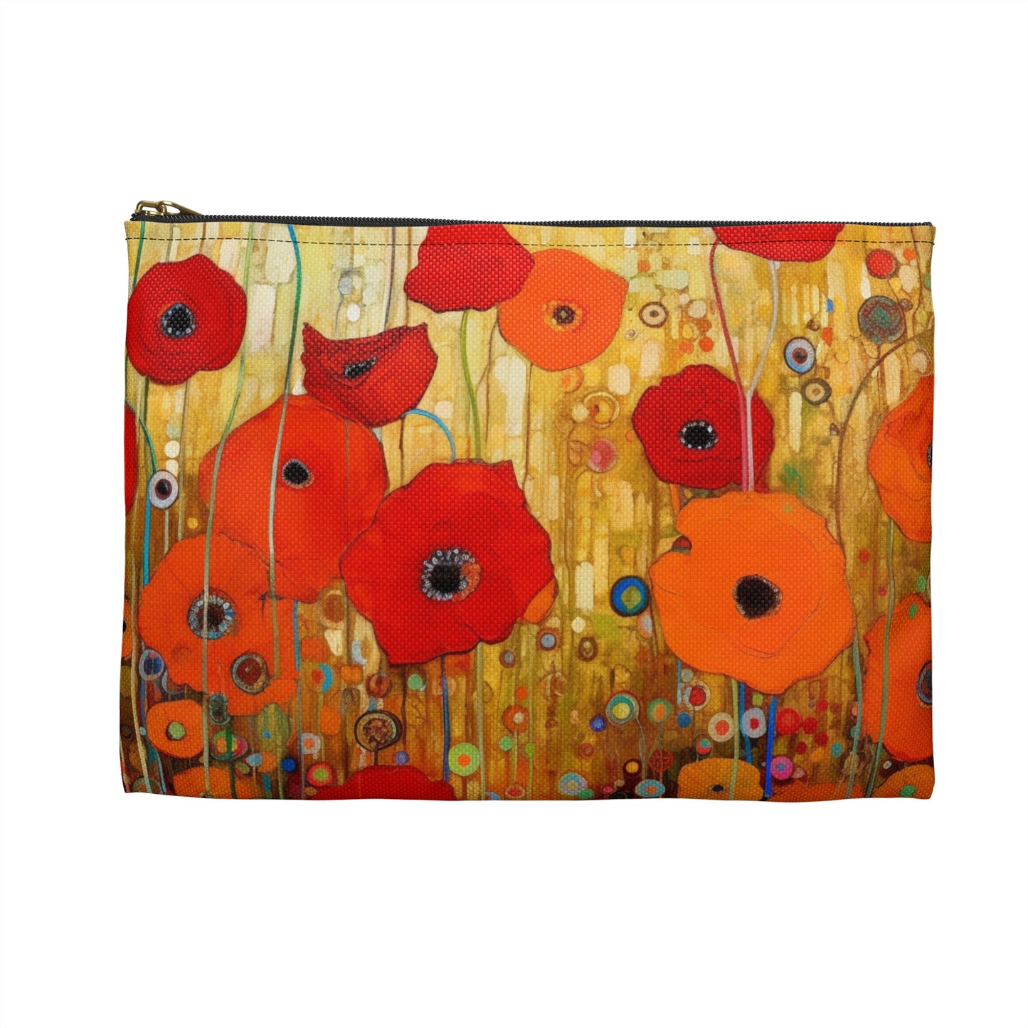 Floral Symphony: Accessory Pouch showcasing Gustav Klimt's Poppies in Art Nouveau